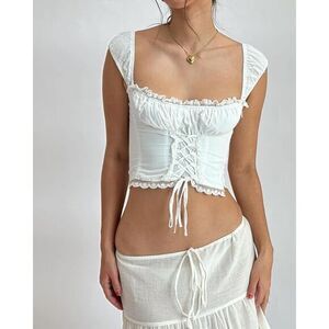 Commense Boho White Lace-up‎ Crop Top Beach Summer Vacation size M